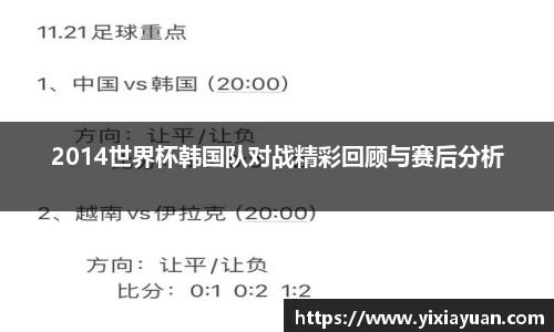 2014世界杯韩国队对战精彩回顾与赛后分析